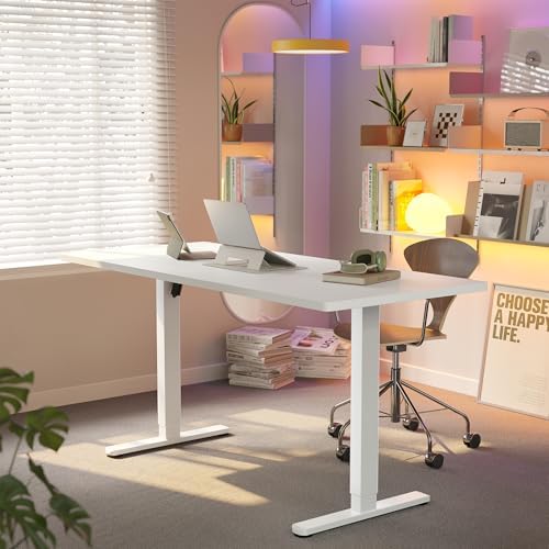 HUANUO 63x28 Inch Electric Standing Desk, Height Adjustable, White - Image 2