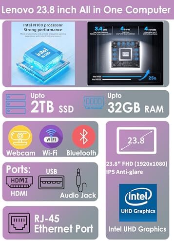 Lenovo IdeaCentre All-in-One Desktop Computer, 8GB RAM 512GB SSD - Image 2