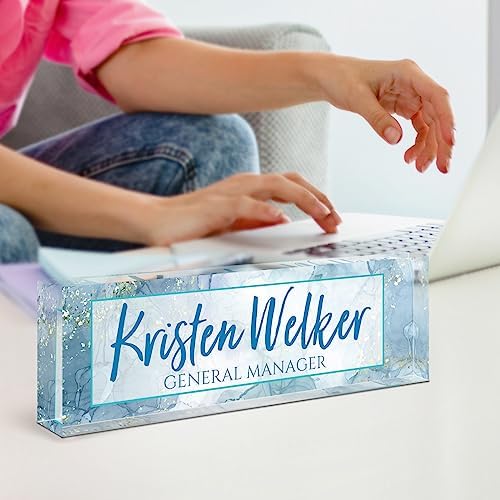 Name Plate for Desk, Desk Name Plate Personalized, Office Decor for Women Men, Acrylic Desktop Accessories, Office Appreciation Gifts for Boss Social Workers Nurse Teacher Employee (Blue Marble) - Image 6