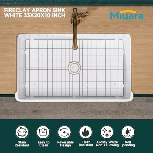 Miuara Farmhouse Sink 33 x 20 Inch White Fireclay Apron Front Kitchen Sink - Image 2