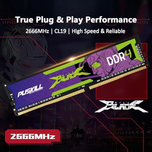 PUSKILL 32GB Kit (2x16GB) DDR4 RAM 2666MHz PC4-21300 Desktop Memory, Non-ECC Unbuffered UDIMM 1.2V CL19 288-Pin, Dual Channel PC Computer Upgrade Module for Intel & AMD - Image 2