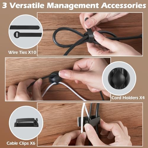 Under Desk Cable Management Tray - 18-29in Retractable Iron Cord Organizer, No-Drill Installation with Anti-Slip Pads, Desk Cable Tray for Office, Gaming,Standing Desks(Black) - Image 6