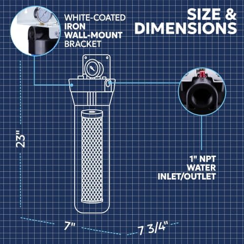 Aquaboon Whole House Water Filter System for Well Water with 20x4.5 Iron & Manganese Water Purification Cartrige | NSF Certified, Pressure Gauges & Releas, Wrench, Bracket 1" NPT - Image 5