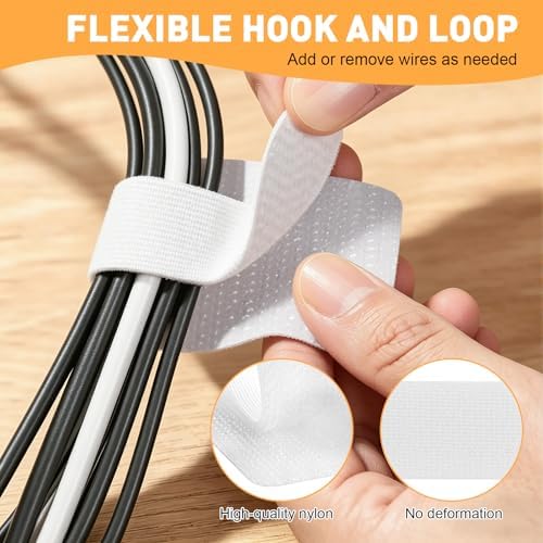 200pcs Hook and Loop Cable Straps,Under Desk Cable Management,Adjustable Cord Organizer for Desk Home Office Organization (White) - Image 3