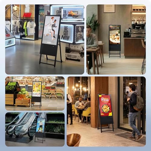 32 Inch Digital Signage Display, Screen LCD Advertising Kiosk, Portable Floor Standing Auto Ad Player Android OS App-Based Control with USB/HDMI/WiFi - Image 4