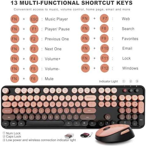 SkyGive Wireless Keyboard and Mouse Combo, Ergonomic Full Size Typewriter Retro Round Keycaps Keyboard, Compatible with Windows, PC, Perfect for Home and Office Keyboards (Aurora Red) - Image 4