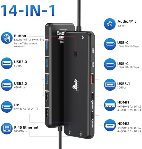 13-in-1 Docking Station Dual Monitor 4K LIONWEI USB C Hub for Laptop Mac - Image 2