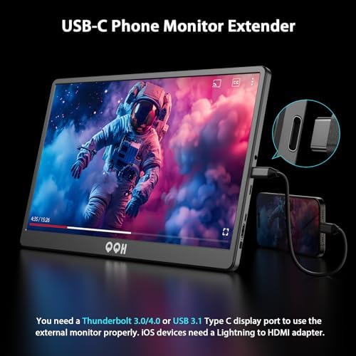 QQH Portable Monitor, 15.6" Portable Travel Monitor for Laptop 1080P FHD IPS Second Screen, Gaming Monitor, USB C HDMI External Monitor Display for Computer Phone PC PS4 PS5 Xbox Switch (Z1-9-G) - Image 6