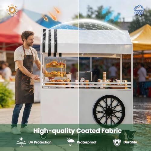 Mobile Food Cart with LED Lights & Canopy, Portable Vendor Display Stand with Lockable Wheels, Commercial Food Kiosk for Markets, Street Vending, Flea Markets, Weddings, Hotels & Snack Events - Image 6