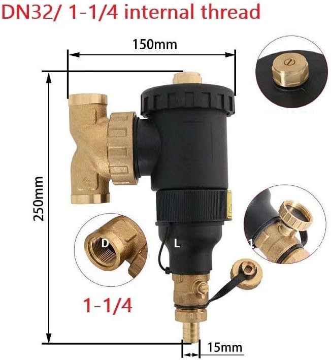 Magnetic Central Water Heater Filter with Stainless Steel Mesh, Engineering Plastic and Brass Housing, Threaded Connection DN20-DN32, for Boiler Sludge Separator and HVAC System(DN32/1-1/4 female) - Image 3