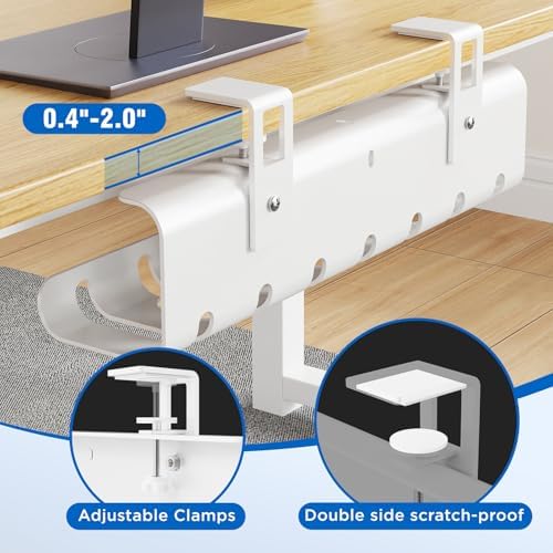 2 Pack No-Drill Under Desk Cable Management Tray 33.8 inch Large Wire Cord Organizers, Cable Management Under Desk for Home and Office No Damage White - Image 2