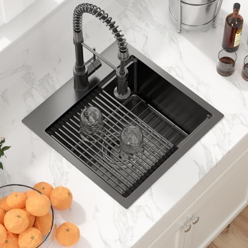 Sarlai Drop Bar Sink - 18 Inch Black Outdoor Kitchen Sink Gunmetal Black Drop In Workstation 18 x 18 Topmount Stainless Steel 16 Gauge Single Bowl Kitchen Bar Prep RV Outdoor Sinks Basin - Image 3