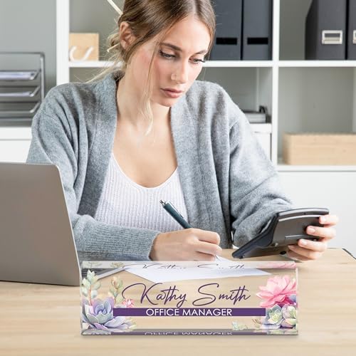 Personalized Name Plate for Desk, Custom Desk Name Plate, Acrylic Name Plate Office Desk Accessories, Personalized Office Gifts for Coworkers Teachers, Employee Appreciation Gifts (A-Blooming) - Image 6