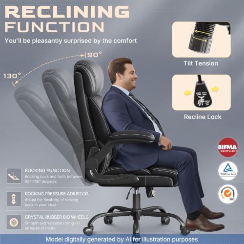 Office Chair, Executive High Back Big and Tall Office Chair, Black - Image 6