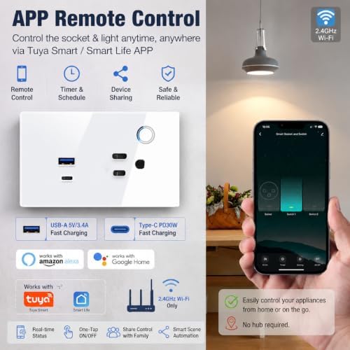 Melery Smart WiFi Wall Outlet with USB-A & 30W USB-C PD Fast Charging, 15A Smart Receptacle, Smart Life/Tuya App Remote Control, Compatible with Alexa & Google Home, Timer & Schedule - Image 7