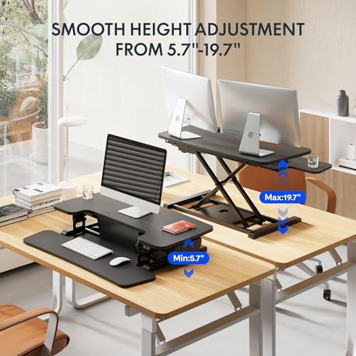 FLEXISPOT 35 inch Electric Standing Desk Converter, Motorized Stand up Desk Riser, Monitor and Laptop Workstation with Wide Keyboard Tray, Black - Image 5