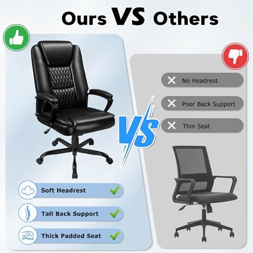 Executive Office Chair, High Back Ergonomic Desk Chair with Lumbar Support, Adjustable Big and Tall Computer Chair, 360° Swivel, PU Leather, Black - Image 7