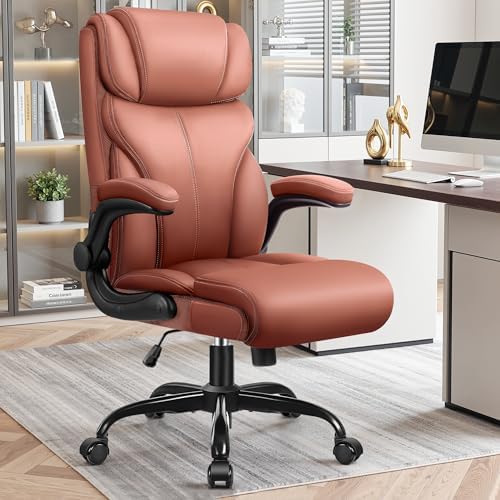 Primy Office Chair, High Back Desk Chair with Flip-up Armrests,Brown by Primy