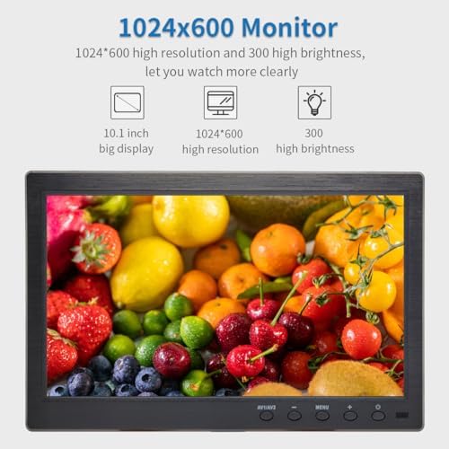 10.1 inch LCD Security Monitor & Displays, 1024 * 600 Resolution,BNC/AV Input, Built-in Dual Speakers Portable Monitor, Suitable for TV CCTV DVD CCD - Image 2