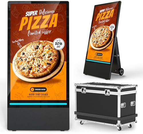 43 inch Outdoor Mobile Digital Signage Display with Road Case, IP65 Waterproof Advertising Display Kiosk, Rechargeable Battery, Brightness Auto-Adjustment and Impact Resistant Screen by SIOXCFZ