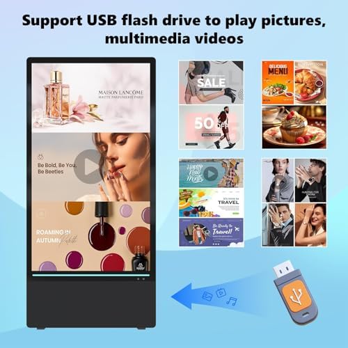 43 Inch Outdoor Digital Signage Kiosk, IP65 Waterproof Portable A-Frame LCD Display with Rechargeable Battery, 2000-Nit Auto-Brightness and Impact-Resistant Screen for Retail Store - Image 6