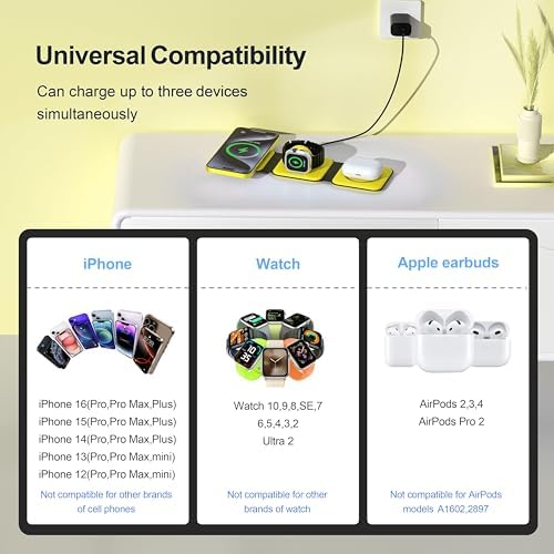 3 in 1 Charging Station for Multple Devices,Foldable 3 in 1 Wireless Charger for Travel,Nano Wireless Charging Station for iPhone16 15 14 13 12 Pro Max/Watch 10 9 8 7 6 5 4 3 Ultra/AirPod Pro - Image 4