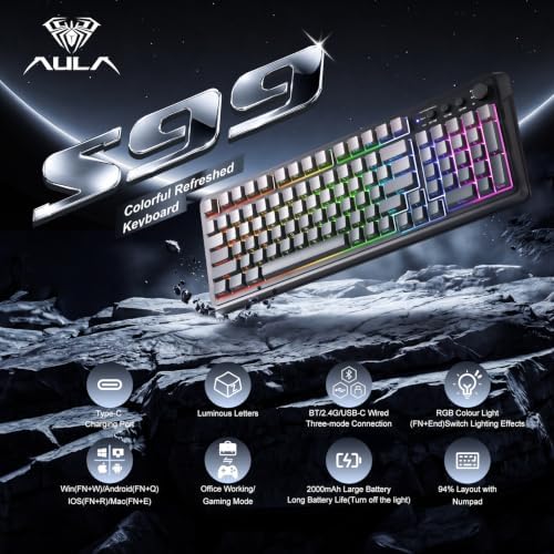 AULA Keyboard Gaming Wireless Creamy Computer Keyboards with Number Pad - Image 2