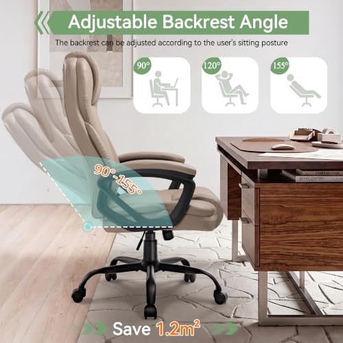 Ergonomic Office Chair with High Back, Comfy Desk Chair, Adjustable Executive Office Chair for Home Office, Big and Tall Computer Chair Heavy Duty, 360° Swivel, Faux Leather, Taupe Beige - Image 6