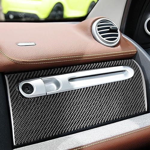 Real Black Carbon Fiber Car Co-Pilot Glove Storage Box Switch External Panel Anti-Scratch Cover Sticker Compatible with Benz Smart Fortwo 2011 2012 2013 2014 2015 Auto Interior Accessories 1pc - Image 3