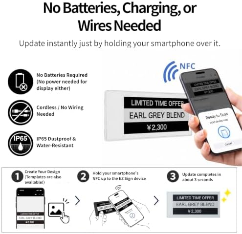 [Santek] EZ Sign NFC E-Paper Display – Battery-Free, 0.13" Ultra-Thin Rewritable 2-Color Display, Unique ID & Name tag, No Pairing, PC/Android/iOS Compatible, IP65 (White, 2.9" 6pcs, No Stand/Clip) - Image 4