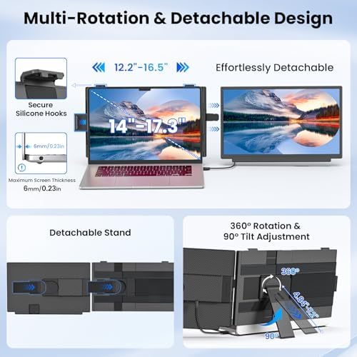Redalf 15.6" Laptop Screen Extender, FHD 1080P Portable Monitor, Detachable and Plug-Play Travel Laptop Monitor Extender Fit for 14"-17.3" Laptops, Dual Monitor Compatible for Mac/Wins/Dex/Chrome - Image 5