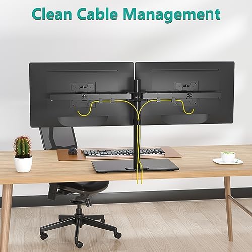 WALI Free Standing Dual Monitor Stand, Height Adjustable Monitor Mount with Glass Base, Fits LCD LED Flat Curved Screen up to 32 inch, 22lbs, with Grommet Base (GMF002) - Image 5