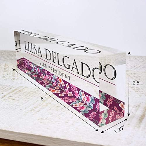 Artblox Personalized Name Plate for Desk | Wild Flowers Design On Clear Acrylic Glass | Custom Desk Name Plate Personalized with Your Name and Credentials for Teacher Phd Military Office Name Plate - Image 3