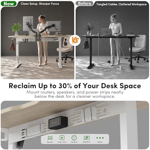 FEZIBO Electric Standing Desk with L-Shaped Crossbar & Cable Management System, 40 x 24 Inches Sit Stand up Desk, Adjustable Height Standing Desk for Home Office, Light Walnut - Image 4
