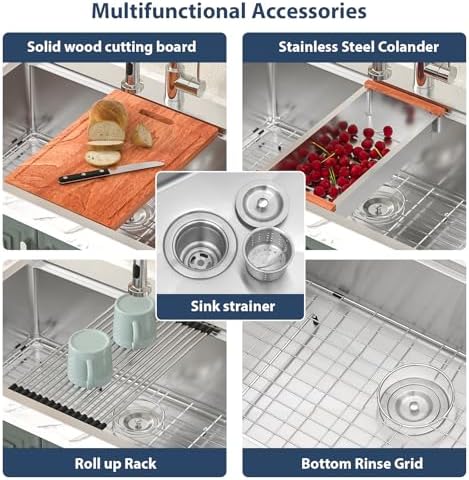 Lordear 36 Drop In Kitchen Sinks Worktation 16 Gauge 36x22 Inch Stainless Steel Single Bowl Ledge Worktation Topmount Overcounter Handmade Kitchen Sink Basin With Cutting Board - Image 4