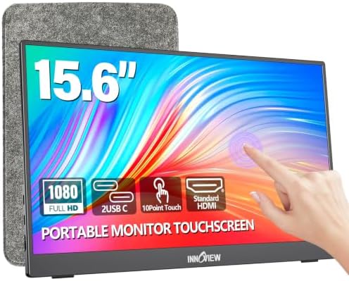 InnoView Portable Monitor Touchscreen 15.6" 1080P 10-Point Touch Screen Monitors Portable with Protective Sleeve Built-in Stand, 1200:1 HDMI USB C Travel Monitor for Laptop, PC, Mac, Phone, Switch by InnoView