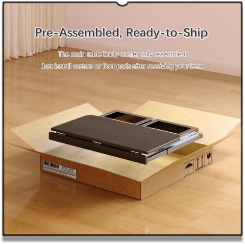 4NM No Tool Assembly 31.5" Small Desk, Folding Portable Desk with Wheels, Foldable Computer Home Office Desks, Collapsible Study Writing Table for Space Saving Bedroom - All Black - Image 4