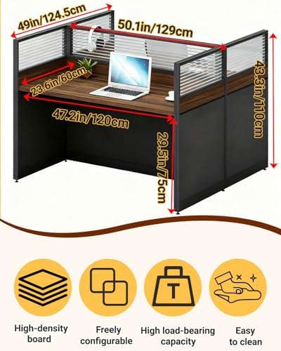 2-person Office Cubicle Desk Workstation w/Mute Privacy Panels, Dark Walnut - Image 2