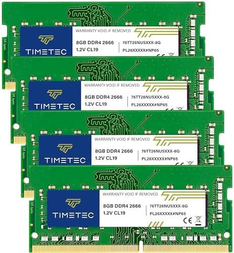 Timetec 32GB KIT (4x8GB) DDR4 2666MHz (PC4-2666V) PC4-21300 SODIMM Laptop RAM – 260-Pin 1.2V CL19 Non-ECC Unbuffered Memory Module for Laptop, Notebook, Mini PC, All-in-One by Timetec