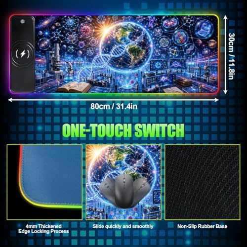 Wireless Charging RGB Gaming Mouse Pad Technology 31.5 x 11.8 Inch Extended Mouse Mat with Neon Geometric Line Design, LED Desk Pad with 7 Lighting Modes, Non-Slip Base for Gaming & Office - Image 6