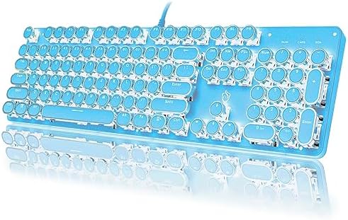 YSCP Typewriter Style Mechanical Gaming Keyboard White Backlit Wired with Blue Switch Retro Round Keycap 104 Keys Keyboard (Blue) by YSCP