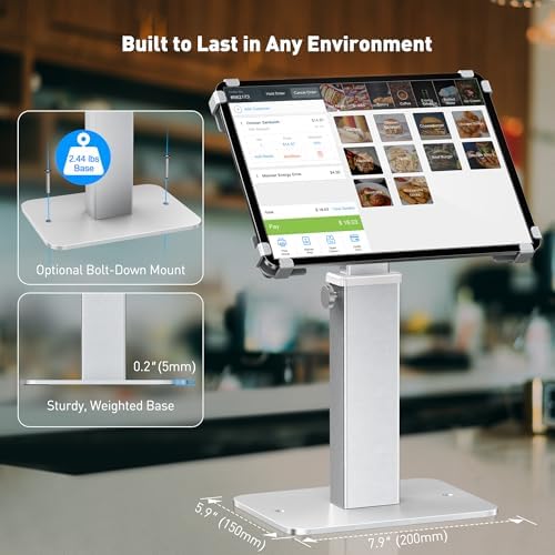 AboveTEK Anti-Theft iPad Kiosk Stand, 360 Rotation & Adj. Height 8.3"–13.4", Heavy-Duty Steel & Aluminum, Fits 9.7"-13" Tablets, Security Retail POS Tablet Stand for Business & Commercial Use (Silver) - Image 6