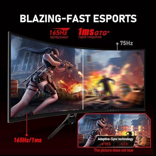ZZA 34 Inch Monitor Curved Ultrawide,34 Inch Gaming Curved Monitor R1500 144hz Refresh WQHD 3440x1440,Computer Monitors 1ms, FreeSync & G-Sync,HDR10,122% sRGB,VESA - Image 4