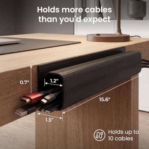 EVEO Cable Management Under Desk Kit (6 Units) - Under Desk Cable Management Cord Hider, Cable Hider Cord Management, Cable Organizer, Cable Raceway | Self-Adhesive 96'' J Channel 6X16 - Black - Image 4