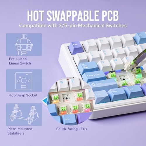 EPOMAKER X Aula F75 MAX Wireless Mechanical Keyboard with TFT Screen and Knob, Gasket Gaming Keyboard in 75% Layout, Hot Swappable, RGB Backlight, for PC/Mac/Linux (Blue&White&Purple) - Image 5