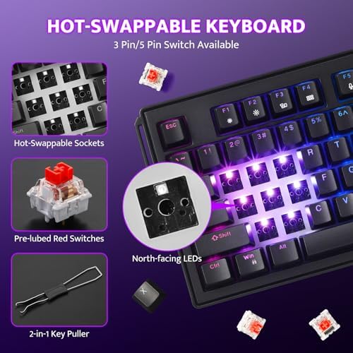 darkFlash K87PRO TKL Mechanical Keyboard with 6 LCD Stream Control Keys & 3 Media Knobs – Gasket Mount, Hot-Swappable RGB Gaming & Streaming Macro Keyboard for PC & Mac (Black) - Image 5