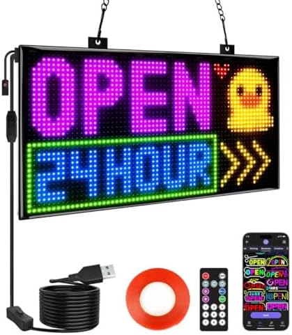 RAYHOME Dual Row Programmable LED Sign, 13"x8" Colorful Bright Advertising Open Signs for Business, Electric Scrolling LED Display with Remote for Business Store Bar Hotel by Rayhome