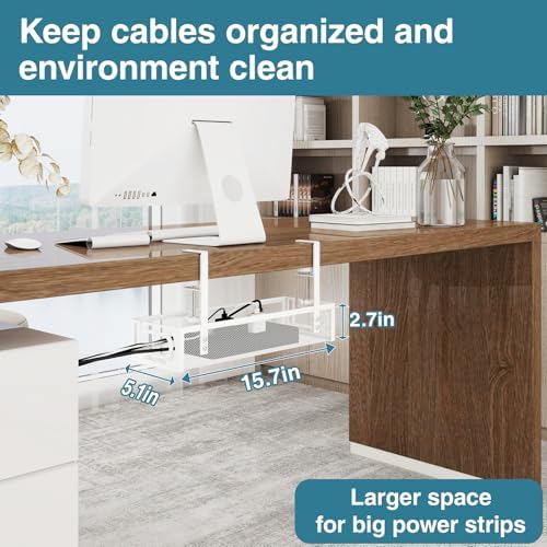 No Drill Under Desk Cable Management Tray, SONATURE 15.7" Cord Organizer for Table, Clamp Mount Desk Cable Management, Premium Carbon Steel Cable Organizer for Office, Home (White) - Image 3