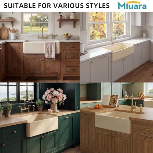 Miuara Farmhouse Sink 33 x 18 Inch Bone Fireclay Apron Front Kitchen Sink - Image 4