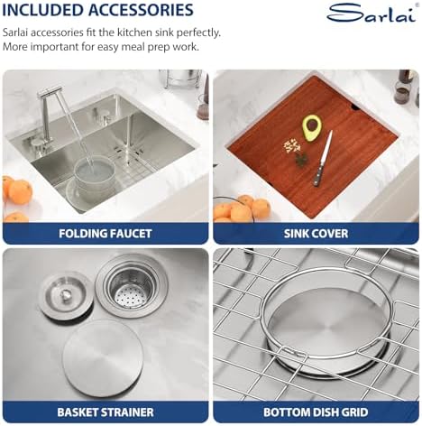 Sarlai Undermount Bar Sink With Foldable Faucet - 21x19 Inch Outdoor Kitchen Sink RV Workstation 16 Gauge Stainless Steel Single Bowl Handmade Outdoor BBQ Sinks - Image 6